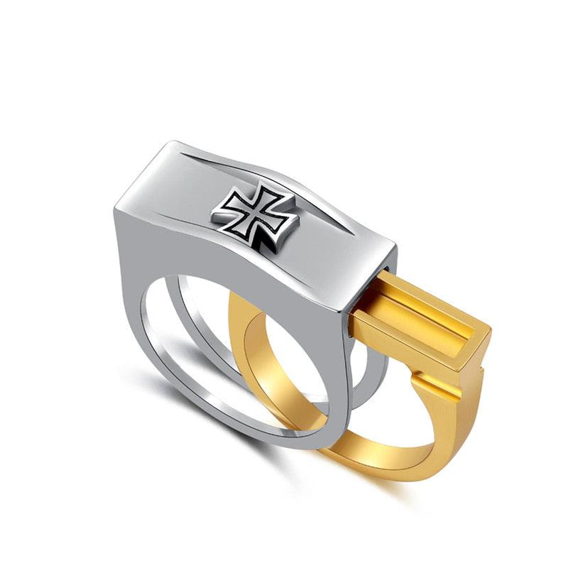 Dark Aesthetic Cross Ring in Gilded Gold | Distinctive Concealed Memorial Locket